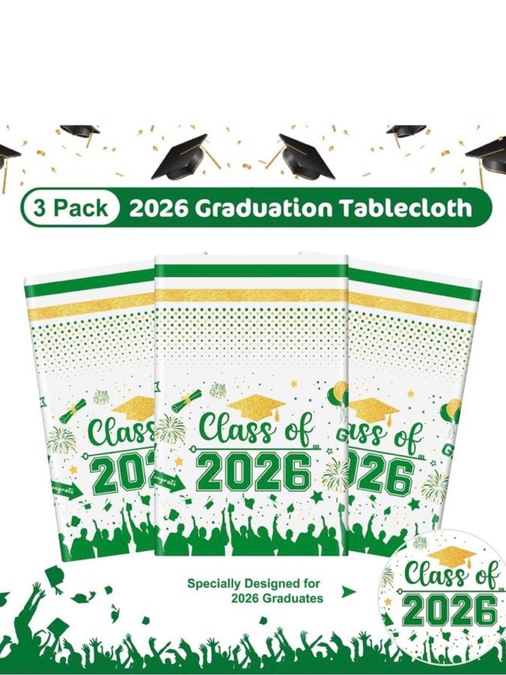 Class of 2026 Graduation Tablecloth .  Price for 9 packs = 27 tablecloths
